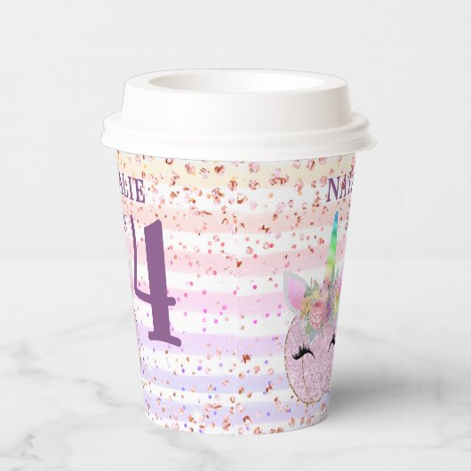 Gobelets En Papier Parties scintillant Citrouille rose Unicorn Quatri (Droite)