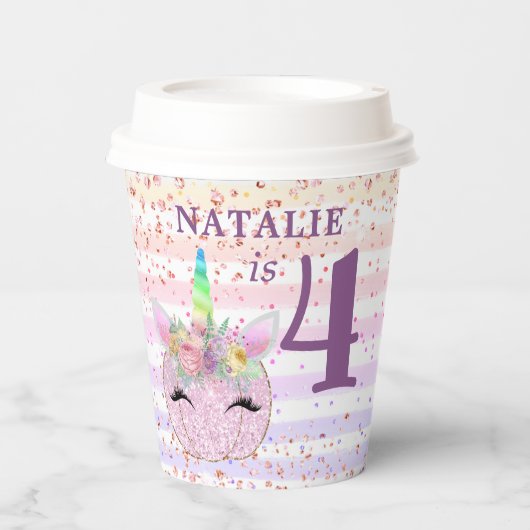 Gobelets En Papier Parties scintillant Citrouille rose Unicorn Quatri (Recto)