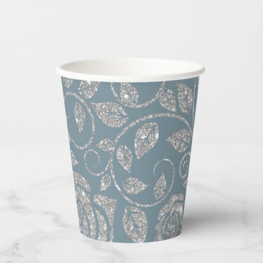 Gobelets En Papier Parties scintillant d'argent bleu foncé (Recto)