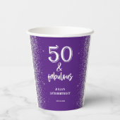 Gobelets En Papier Parties scintillant d'argent violet 50e fête d'ann (Verso)