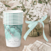 Gobelets En Papier Parties scintillant de marbre Mariage Turquoise Si