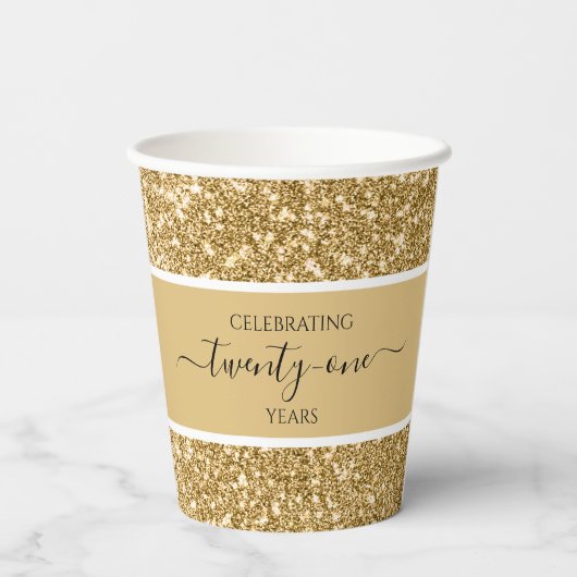 Gobelets En Papier Parties scintillant d'or 21e anniversaire Joyeux f (Verso)