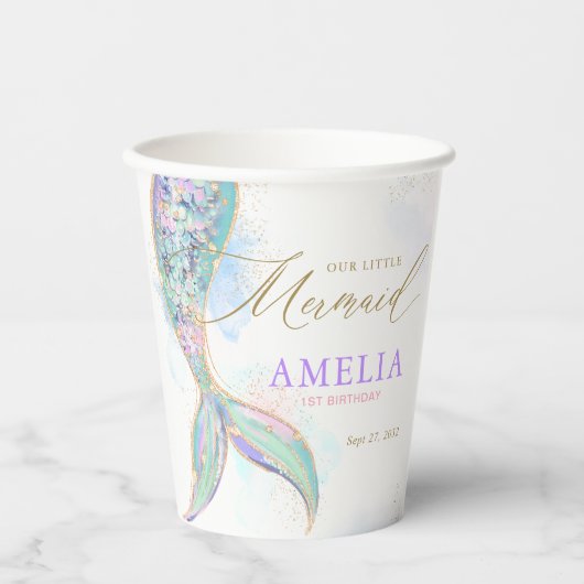 Gobelets En Papier Parties scintillant d'or Mermaid Queue sous la mer (Recto)