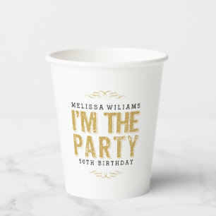 Gobelets En Papier Parties scintillant d'or moderne Je suis le design