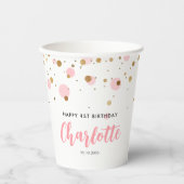 Gobelets En Papier Parties scintillant d'or rose mignonne Anniversair (Recto)
