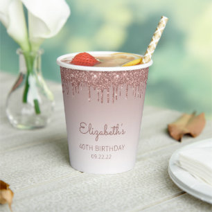 Gobelets En Papier Parties scintillant d'or Rose personnalisé 40e ann