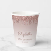 Gobelets En Papier Parties scintillant d'or Rose personnalisé 40e ann (Recto)