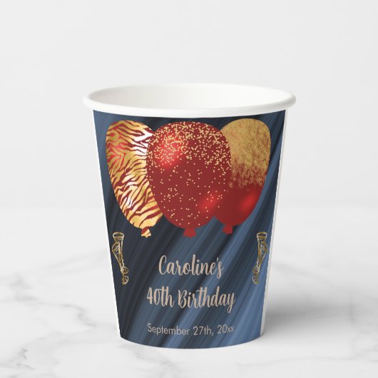 Gobelets En Papier Parties scintillant élégante & Gold Red Balloons 4 (Verso)