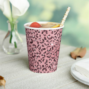 Gobelets En Papier Parties scintillant empreinte de léopard rose