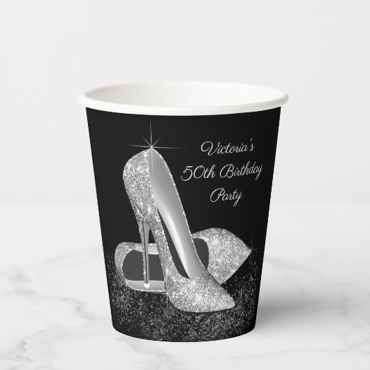 Gobelets En Papier Parties scintillant en argent Chaussure Anniversai (Recto)