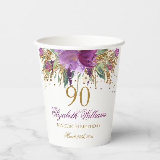 Gobelets En Papier Parties scintillant florale Étincelant Améthyste 9 (Recto)
