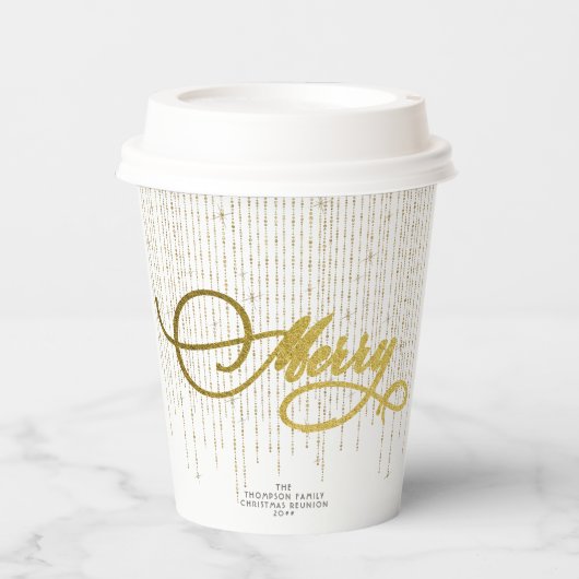 Gobelets En Papier Parties scintillant Gold Script Rouge Blanc Famill (Recto)