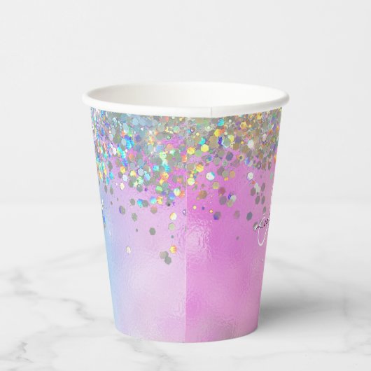Gobelets En Papier Parties scintillant holographique Rainbow Pastels (Droite)