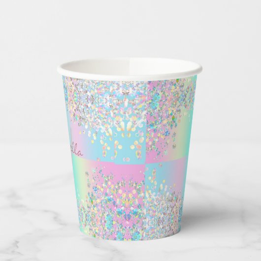 Gobelets En Papier Parties scintillant holographique Unicorn (Gauche)