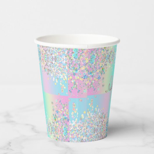 Gobelets En Papier Parties scintillant holographique Unicorn (Droite)