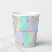 Gobelets En Papier Parties scintillant holographique Unicorn (Recto)