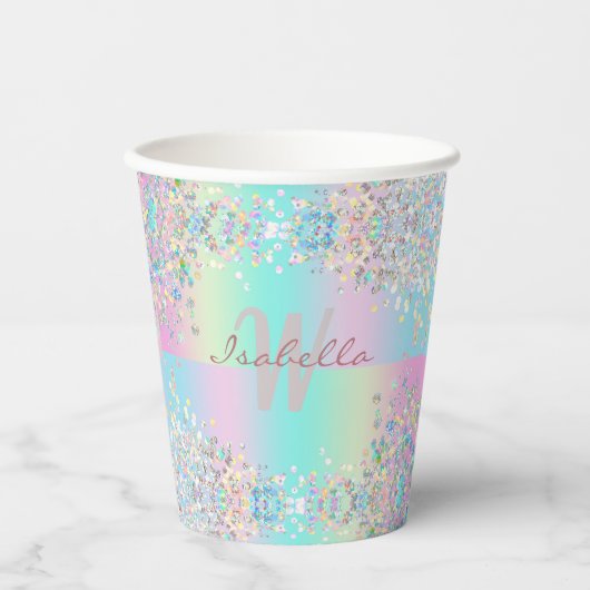 Gobelets En Papier Parties scintillant holographique Unicorn (Recto)