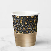 Gobelets En Papier Parties scintillant Léopard Noir Or (Gauche)