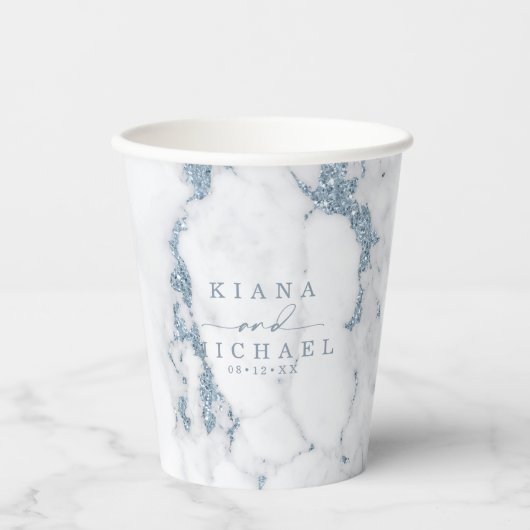 Gobelets En Papier Parties scintillant moderne en marbre Mariage Dust (Recto)