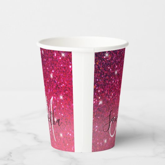 Gobelets En Papier Parties scintillant moderne rouge et rose Nom des  (Droite)