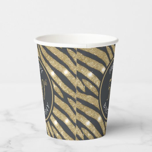 Gobelets En Papier Parties scintillant noir & or Tiger Stripe 50e ann (Droite)