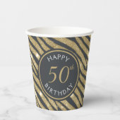 Gobelets En Papier Parties scintillant noir & or Tiger Stripe 50e ann (Recto)