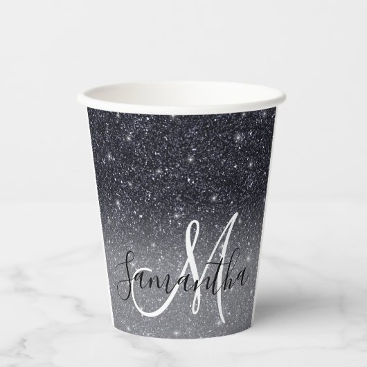 Gobelets En Papier Parties scintillant noire moderne étincelles Nom p (Recto)