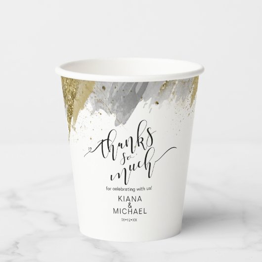 Gobelets En Papier Parties scintillant & Peinture Strokes Mariage Mer (Recto)