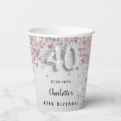 Gobelets En Papier Parties scintillant rose argent 40e anniversaire (Verso)