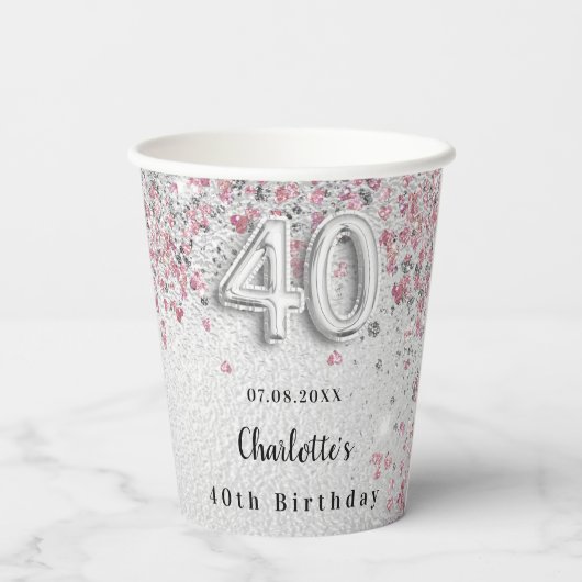 Gobelets En Papier Parties scintillant rose argent 40e anniversaire (Verso)