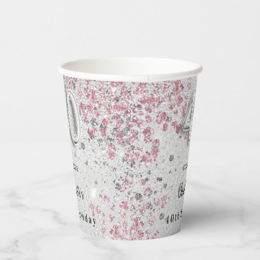 Gobelets En Papier Parties scintillant rose argent 40e anniversaire (Droite)