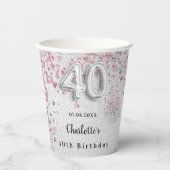 Gobelets En Papier Parties scintillant rose argent 40e anniversaire (Recto)
