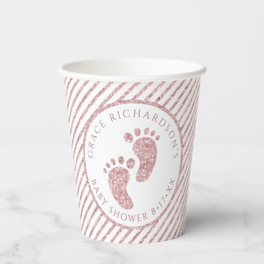Gobelets En Papier Parties scintillant rose Baby shower pieds bébé Pe (Verso)