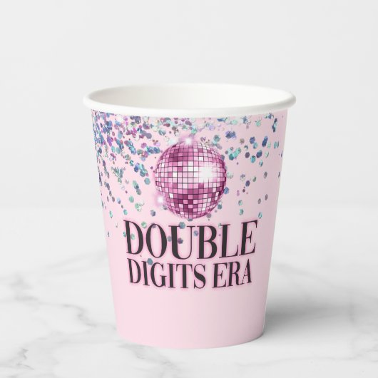Gobelets En Papier Parties scintillant Rose Disco Double Chiffres Era (Verso)