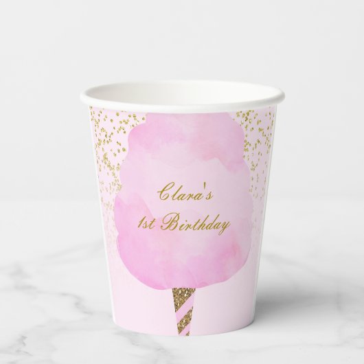 Gobelets En Papier Parties scintillant rose et or Coton Bonbon Annive (Verso)