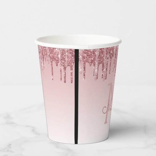Gobelets En Papier Parties scintillant rose rose et monogramme étince (Droite)