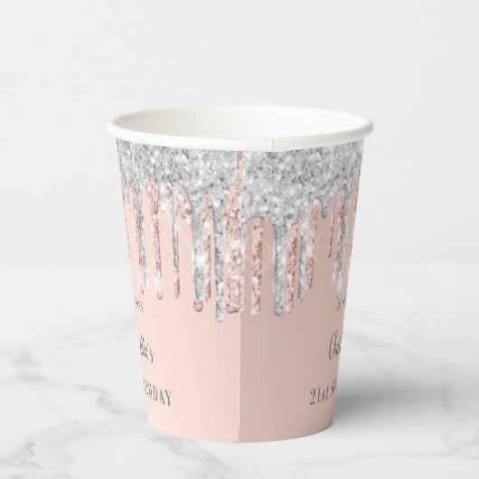 Gobelets En Papier Parties scintillant rose vif d'anniversaire goutte (Droite)