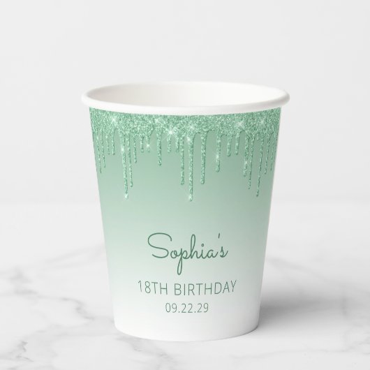 Gobelets En Papier Parties scintillant verte personnalisée 18e annive (Verso)