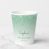 Gobelets En Papier Parties scintillant verte personnalisée 18e annive (Recto)