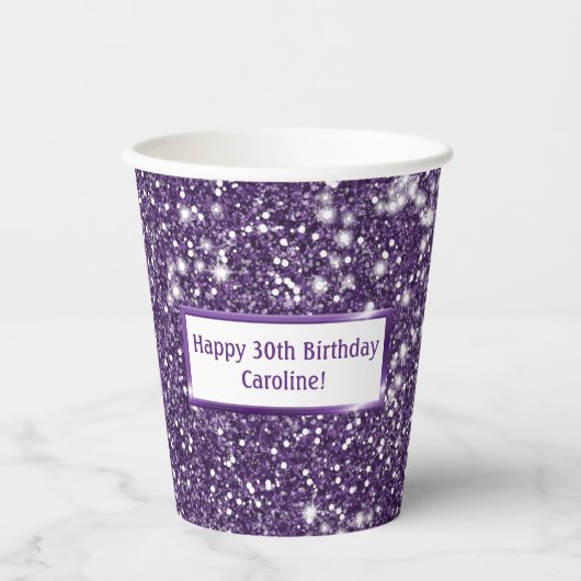 Gobelets En Papier Parties scintillant violet Faux, texture Look avec (Recto)