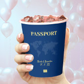 Gobelets En Papier Passeport bleu et jaune Destination Mariage