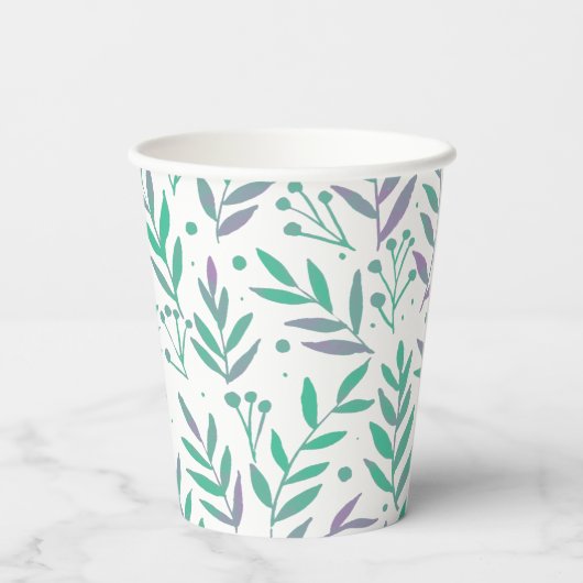 Gobelets En Papier Pastel aquarelle branches pourpre et vert (Verso)