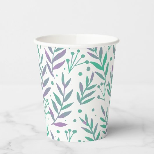 Gobelets En Papier Pastel aquarelle branches pourpre et vert (Gauche)
