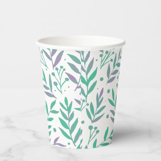 Gobelets En Papier Pastel aquarelle branches pourpre et vert (Droite)