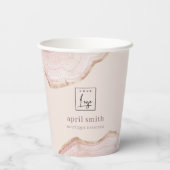 Gobelets En Papier Pastel Blush Rose Gold Agate Marbre Texture Logo (Verso)