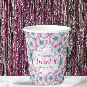 Gobelets En Papier Pastel bohème Floral rose bleu doux 16