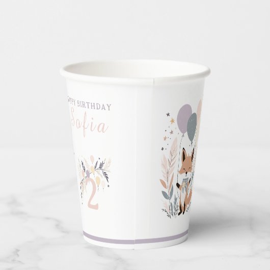 Gobelets En Papier Pastel Boho Fox et Balloons Anniversaire (Droite)