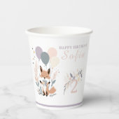 Gobelets En Papier Pastel Boho Fox et Balloons Anniversaire (Recto)