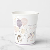 Gobelets En Papier Pastel Boho Hedgehog et Balloons Anniversaire (Verso)