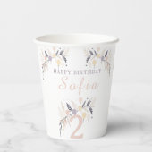 Gobelets En Papier Pastel Boho Owl et Balloons Anniversaire (Verso)